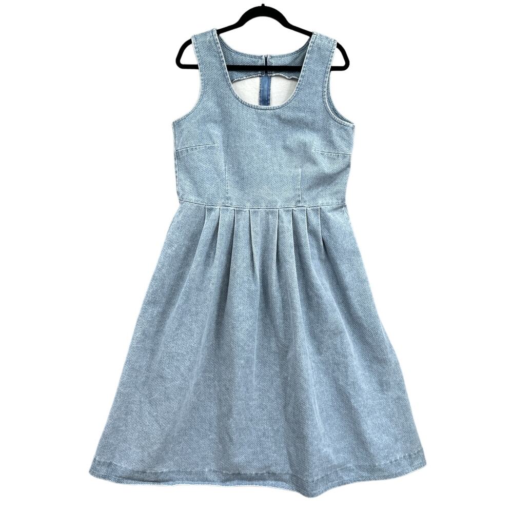 VTG Denim Midi Dress Handmade Women M Sleeveless Pleated Modest Capsule Western